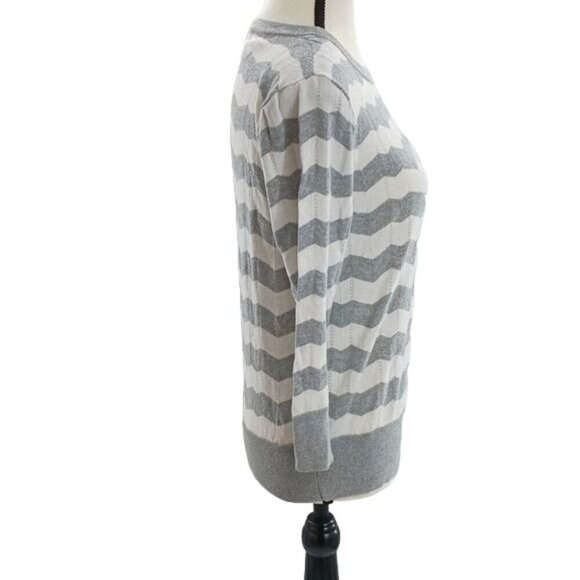 Ann Taylor Sweater Gray White Striped Fitted Knit 3/4 Sleeve Womens Size Small - Picture 3 of 6